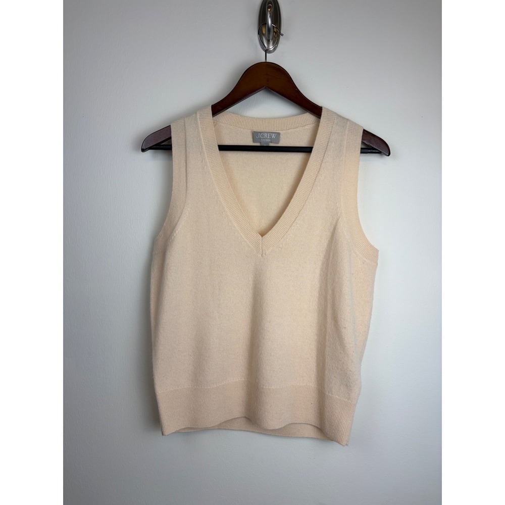 J Crew 100% Cashmere Sweater Vest XS Cream V-Neck CB910 Sleeveless Knit Pullover